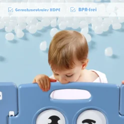 Baby Laufgitter aus Kunststoff mit Tür & Spielzeugboard für Kinder von 3 M. bis 6 J. Blau