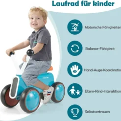 Baby-Laufrad für Kinder Sicheres Fahrspielzeug Lauflernhilfe 48 x 24,5 x 37 cm Blau