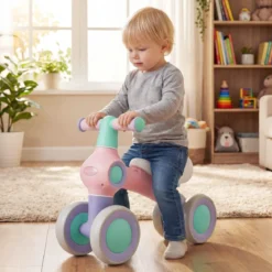 Baby Laufrad mit Verstellbarem Weichem Sitz & 4 Geräuschlose Räder ohne Pedale Rosa