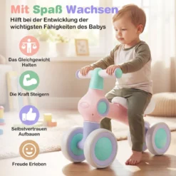 Baby Laufrad mit Verstellbarem Weichem Sitz & 4 Geräuschlose Räder ohne Pedale Rosa