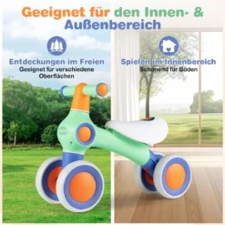 Baby Laufrad mit Verstellbarem Weichem Sitz & 4 Geräuschlose Räder ohne Pedale Grün