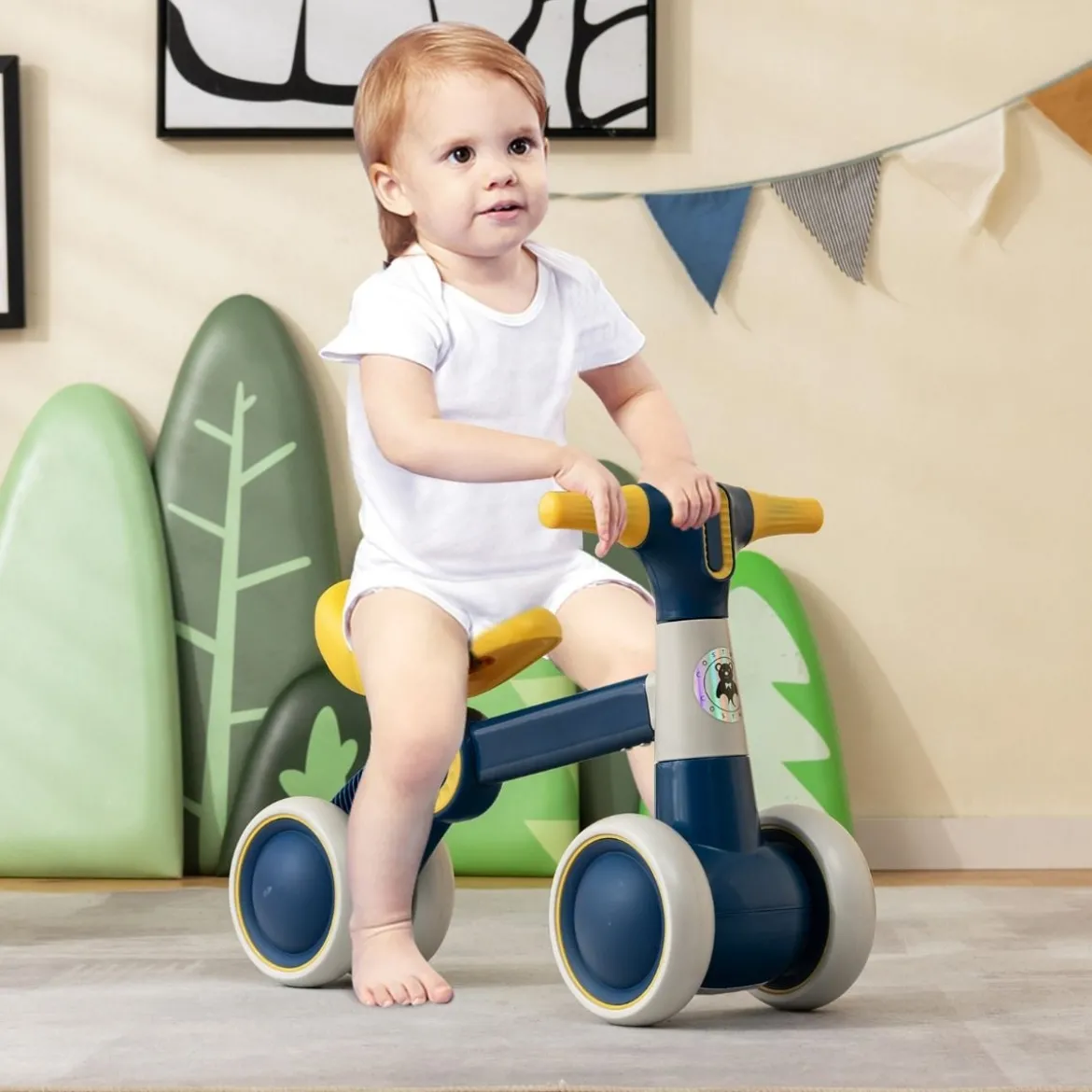 Baby-Laufrad 4-Rad-Kinderfahrrad ohne Pedal 55,5 x 26 x 39 cm Dunkelgrau + Gelb