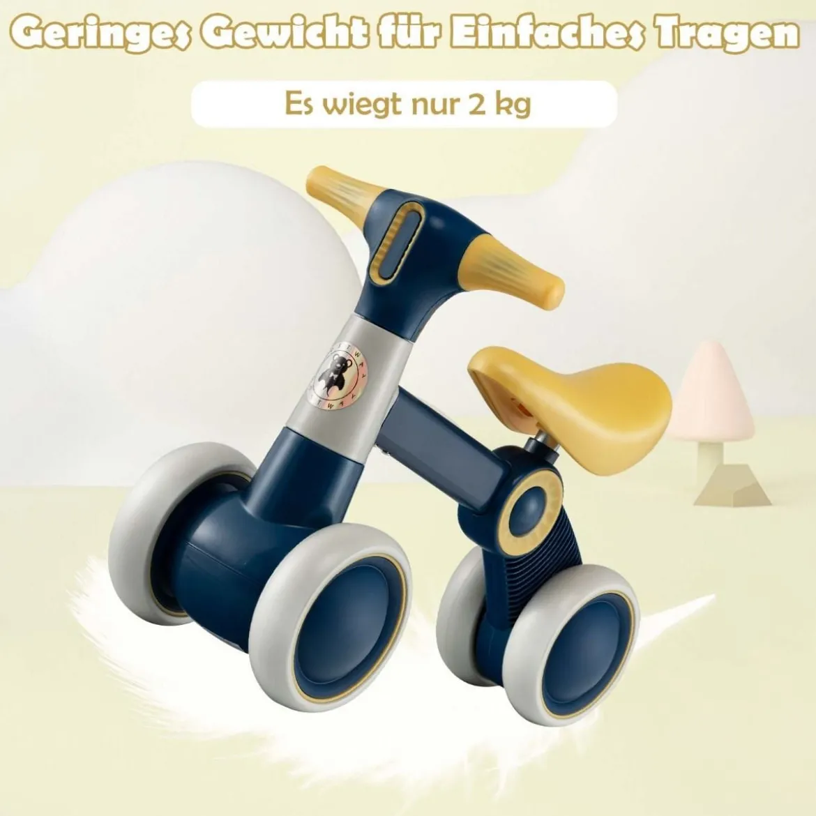 Baby-Laufrad 4-Rad-Kinderfahrrad ohne Pedal 55,5 x 26 x 39 cm Dunkelgrau + Gelb
