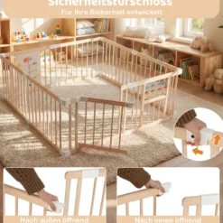 Baby Laufstall aus Kiefernholz inkl. 8 Paneele Faltbarer Laufgitter mit Tür Krabbelgitter 160 x 160 cm