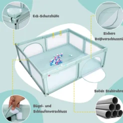 Baby-Laufstall für Kleinkinder mit 50 Spielbällen & Atmungsaktivem Netz Blau
