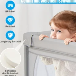 Baby Laufstall mit 50 Bällen & 2 Türen & Atmungsaktivem Netz & Reißverschluss Grau-Fische