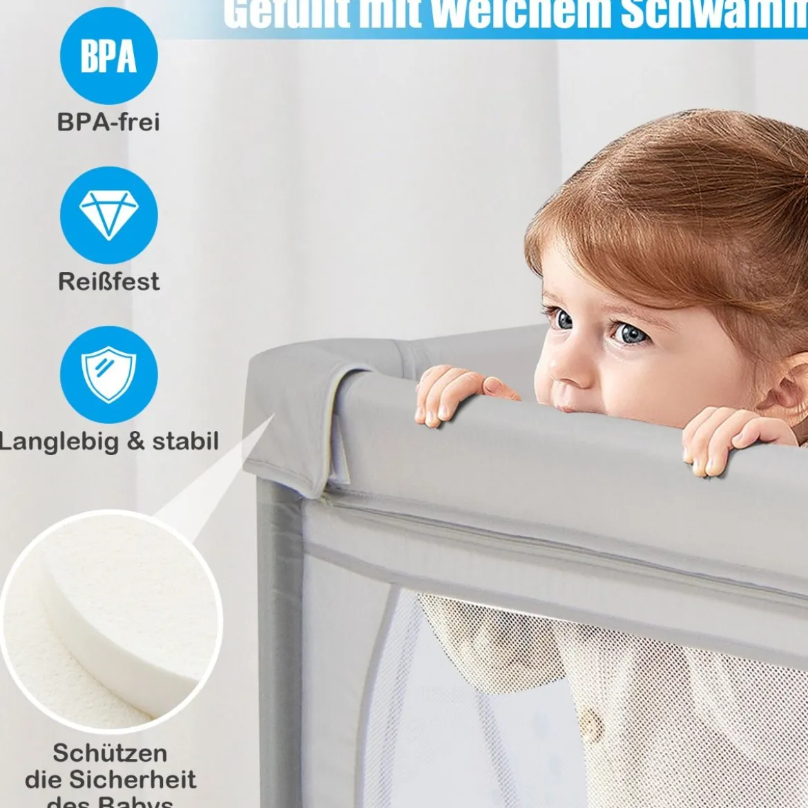 Baby Laufstall mit 50 Bällen & 2 Türen & Atmungsaktivem Netz & Reißverschluss Grau-Fische