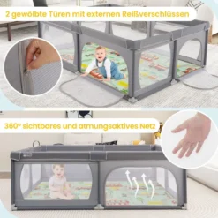 Baby Laufstall mit 50 Bällen & 2 Türen & Atmungsaktivem Netz & Reißverschluss
