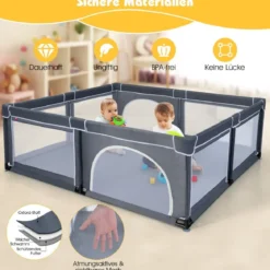 Baby Laufstall mit 50 Spielbällen Laufgitter mit Reißverschluss Dunkelgrau