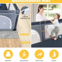 Baby Laufstall mit 50 Spielbällen Laufgitter mit Reißverschluss Dunkelgrau