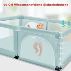 Baby Laufstall mit 50 Spielbällen Laufgitter mit Netz und Reißverschluss 120 x 190 cm Blau