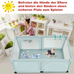 Baby Laufstall mit 50 Spielbällen Laufgitter mit Netz und Reißverschluss 120 x 190 cm Blau