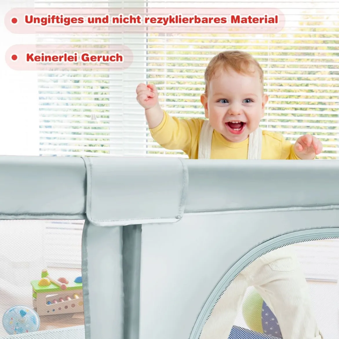 Baby Laufstall mit 50 Spielbällen Laufgitter mit Netz und Reißverschluss 120 x 190 cm Blau