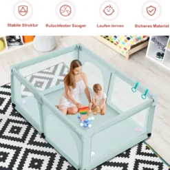 Baby Laufstall mit 50 Spielbällen Laufgitter mit Netz und Reißverschluss 120 x 190 cm Blau