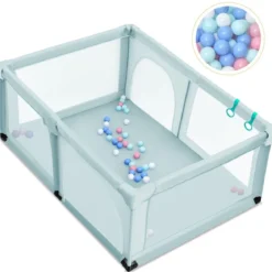 Baby Laufstall mit 50 Spielbällen Laufgitter mit Netz und Reißverschluss 120 x 190 cm Blau