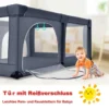 Baby Laufstall mit 50 Spielbällen Laufgitter mit Netz und Reißverschluss 120 x 190 cm Dunkelgrau