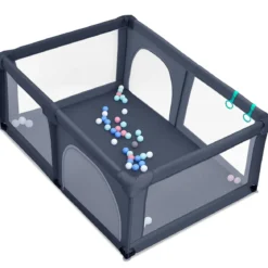 Baby Laufstall mit 50 Spielbällen Laufgitter mit Netz und Reißverschluss 120 x 190 cm Dunkelgrau