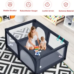 Baby Laufstall mit 50 Spielbällen Laufgitter mit Netz und Reißverschluss 120 x 190 cm Dunkelgrau