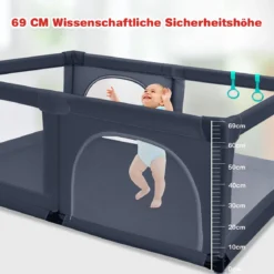 Baby Laufstall mit 50 Spielbällen Laufgitter mit Netz und Reißverschluss 120 x 190 cm Dunkelgrau