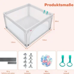 Baby-Laufstall Tragbarer Laufstall mit Sicherheitstoren 120 x 120 x 68 cm Grau