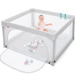Baby-Laufstall Tragbarer Laufstall mit Sicherheitstoren 120 x 120 x 68 cm Grau