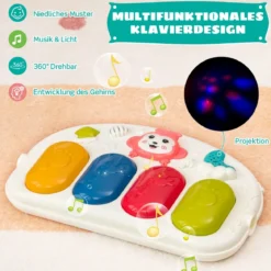 Babymatte Spieldecke mit Abnehmbarem Klavier Spielbogen Erlebnisdecke mit Licht Blau