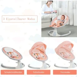 Babyschaukel 5-Fach Einstellbar Tragbare Babywippe mit Fernbedienung Rosa
