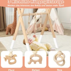 Baby Spielbogen Holz Spieltrapez Klappbar Baby Gym 60 x 44 x 60 cm Weiß