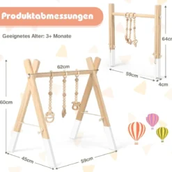 Baby Spielbogen Holz Spieltrapez Klappbar Baby Gym 60 x 44 x 60 cm Weiß