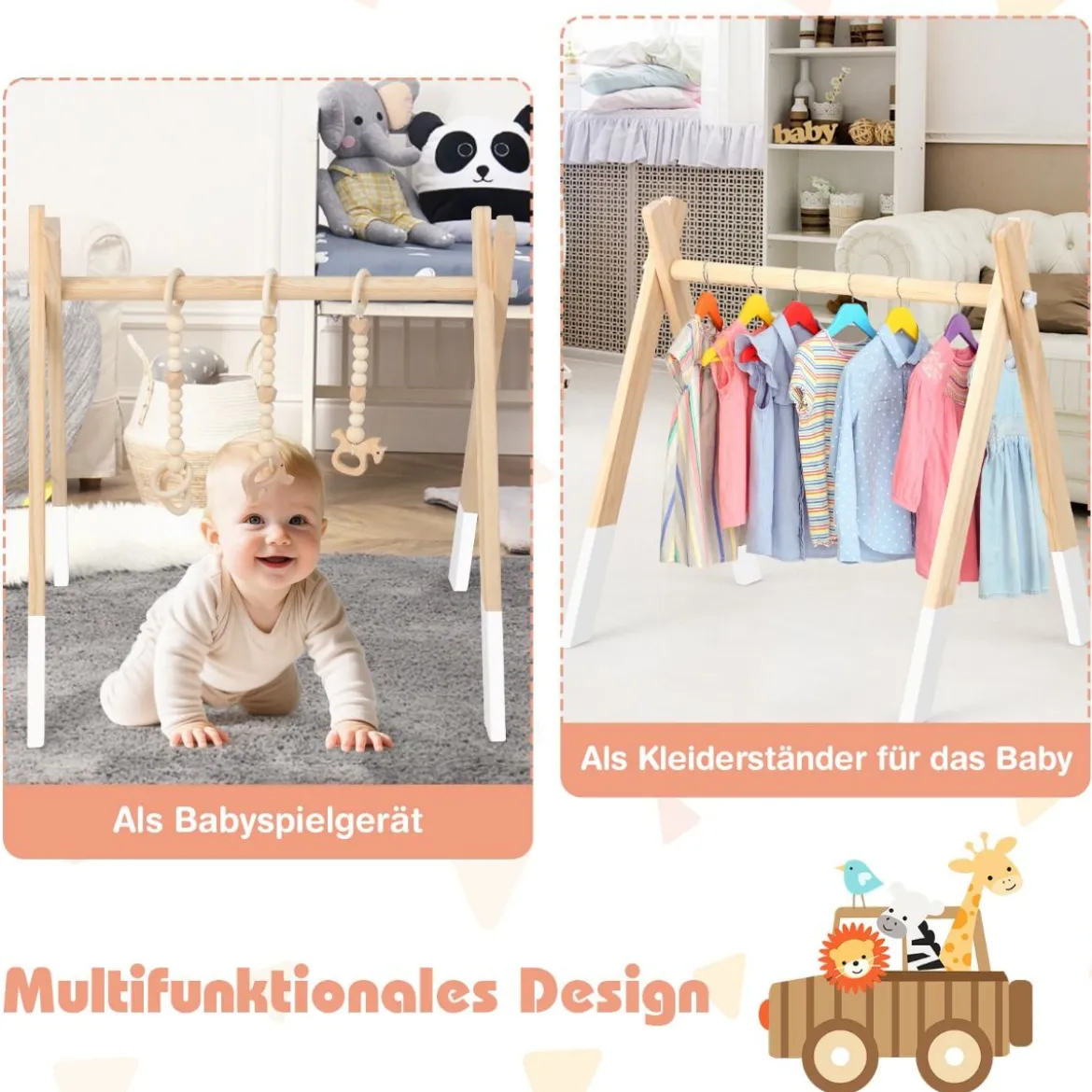 Baby Spielbogen Holz Spieltrapez Klappbar Baby Gym 60 x 44 x 60 cm Weiß