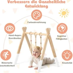 Baby Spielbogen Holz Spieltrapez Klappbar Baby Gym 60 x 44 x 60 cm Weiß