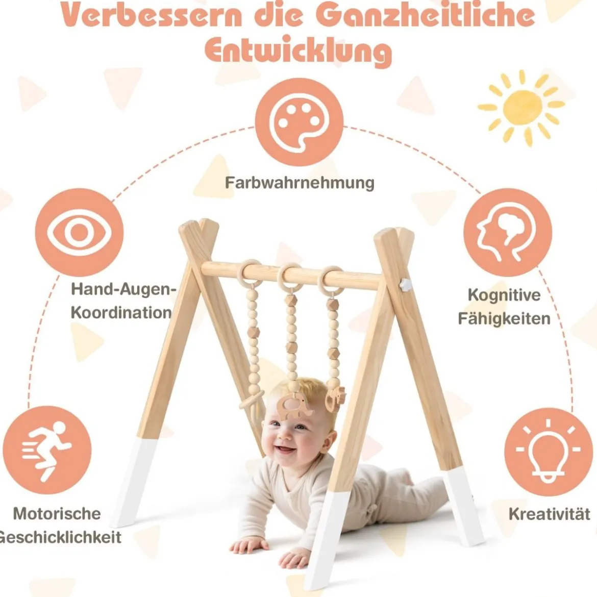 Baby Spielbogen Holz Spieltrapez Klappbar Baby Gym 60 x 44 x 60 cm Weiß