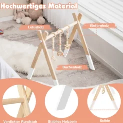 Baby Spielbogen Holz Spieltrapez Klappbar Baby Gym 60 x 44 x 60 cm Weiß