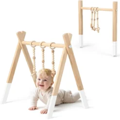 Baby Spielbogen Holz Spieltrapez Klappbar Baby Gym 60 x 44 x 60 cm Weiß