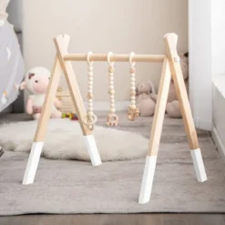 Baby Spielbogen Holz Spieltrapez Klappbar Baby Gym 60 x 44 x 60 cm Weiß
