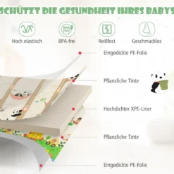Baby Spielmatte faltbar Babymatte doppelseitig Krabbelmatte aus XPE Material Giraffe-Panda