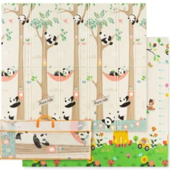 Baby Spielmatte faltbar Babymatte doppelseitig Krabbelmatte aus XPE Material Giraffe-Panda