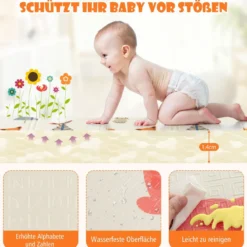 Baby Spielmatte faltbar Babymatte doppelseitig Krabbelmatte aus XPE Material Giraffe-hirsch