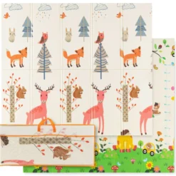 Baby Spielmatte faltbar Babymatte doppelseitig Krabbelmatte aus XPE Material Giraffe-hirsch