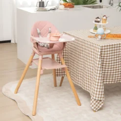 Babystuhl 6 in 1 Babyhochstuhl aus PP & Buchenholz 62 x 59 x 90 cm Rosa