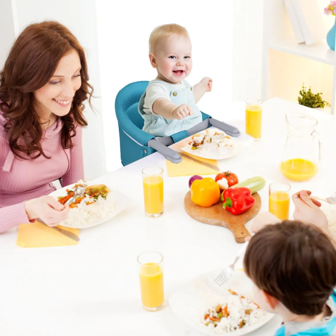 Baby Tischsitz Babysitz klappbar mit Befestigungsclip Hochstuhl Hellblau