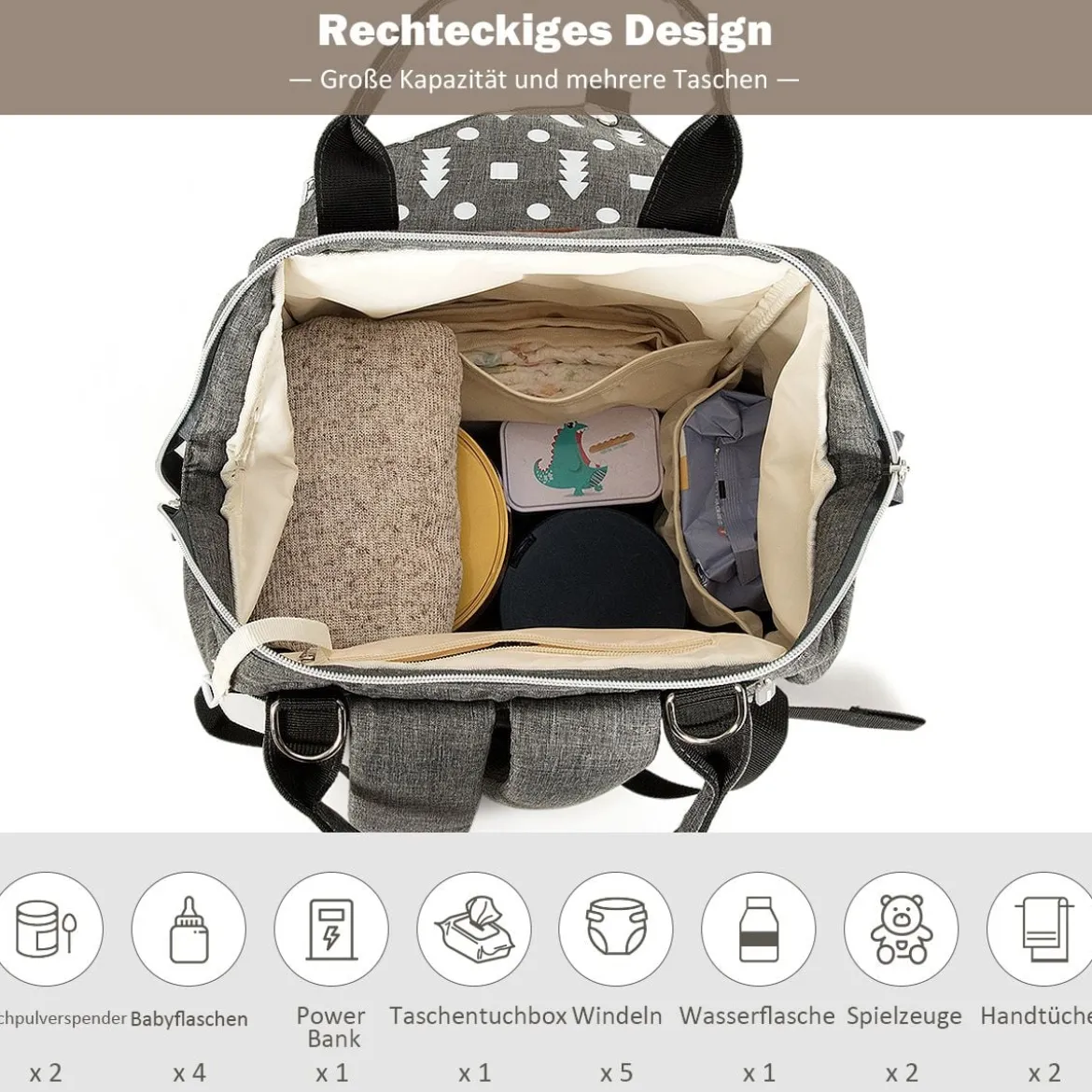 Baby Wickelrucksack Wickeltasche multifunktional Babytasche Grau