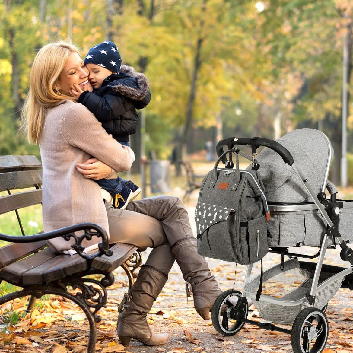 Baby Wickelrucksack Wickeltasche multifunktional Babytasche Grau
