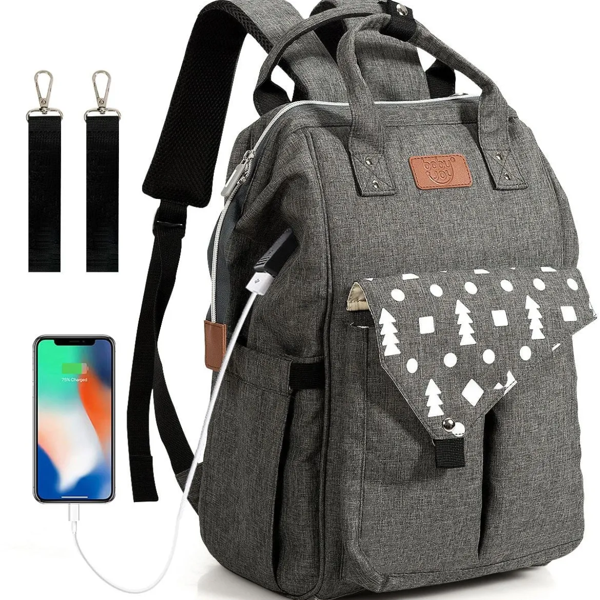 Baby Wickelrucksack Wickeltasche multifunktional Babytasche Grau