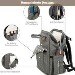 Baby Wickelrucksack Wickeltasche multifunktional Babytasche Grau