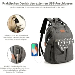 Baby Wickelrucksack Wickeltasche multifunktional Babytasche Grau