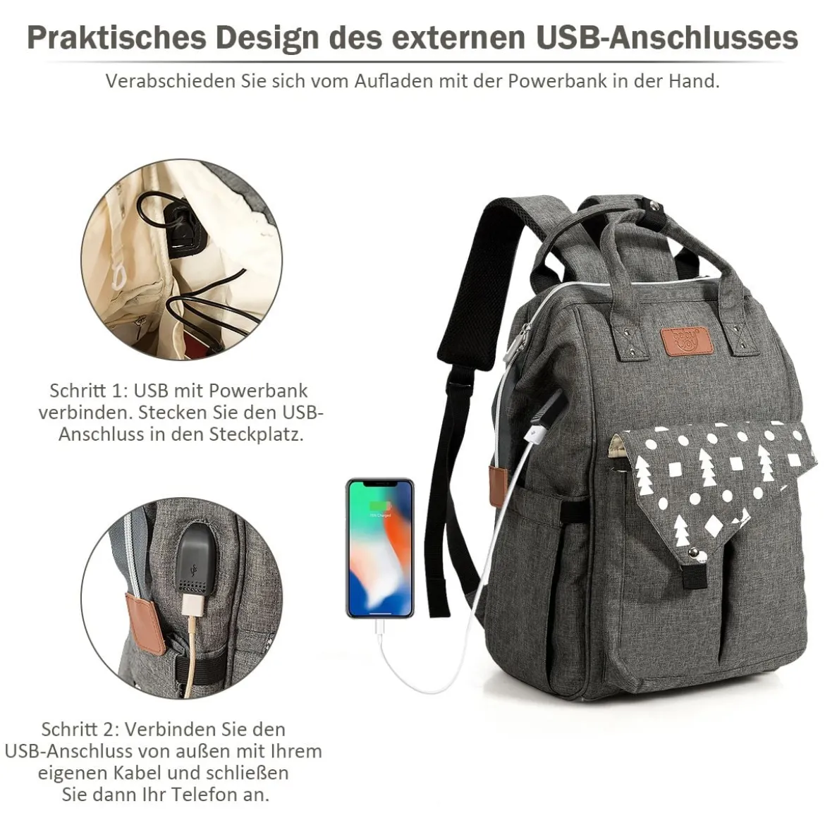 Baby Wickelrucksack Wickeltasche multifunktional Babytasche Grau