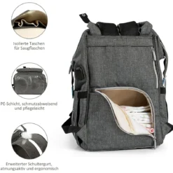 Baby Wickelrucksack Wickeltasche multifunktional Babytasche Grau