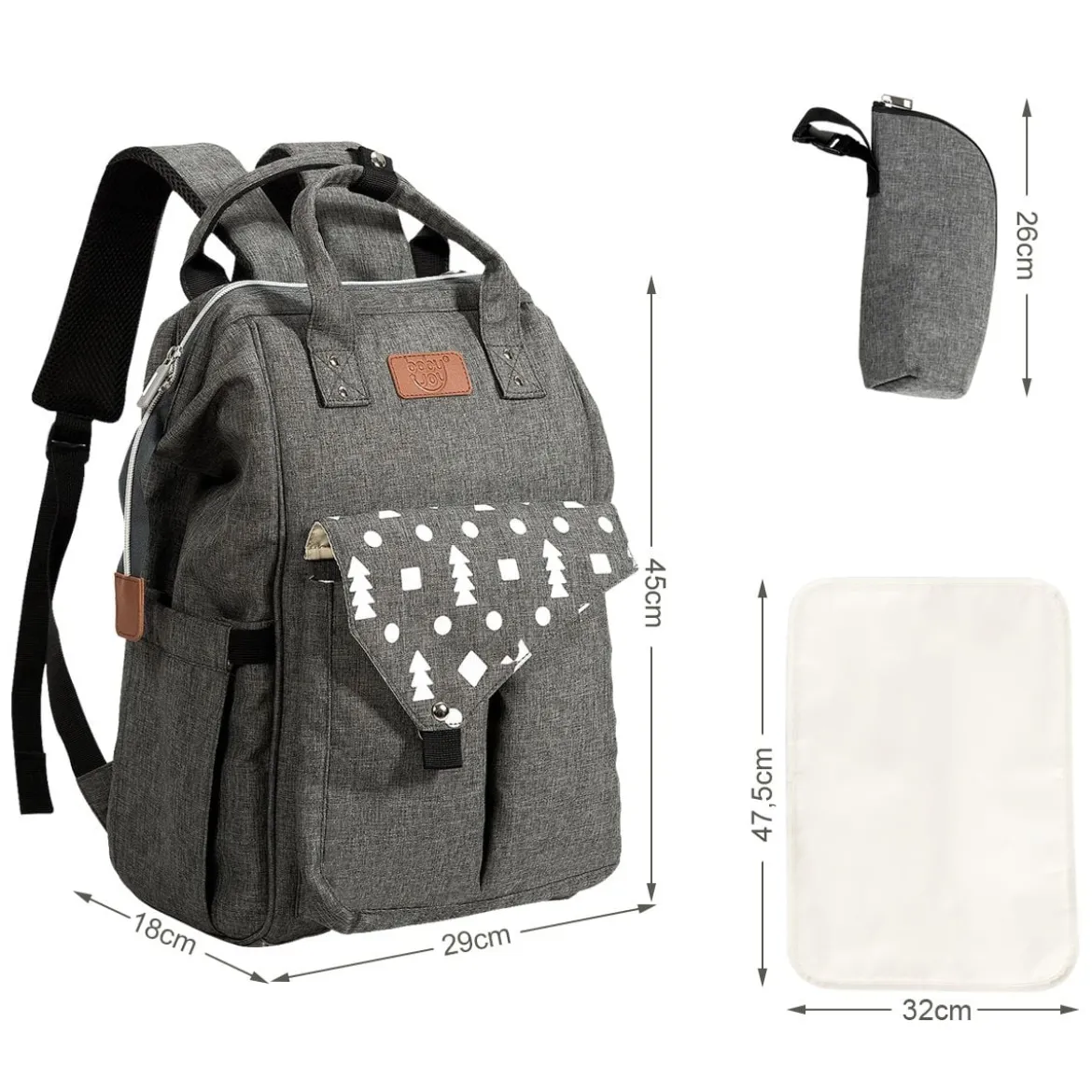 Baby Wickelrucksack Wickeltasche multifunktional Babytasche Grau