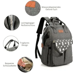 Baby Wickelrucksack Wickeltasche multifunktional Babytasche Grau